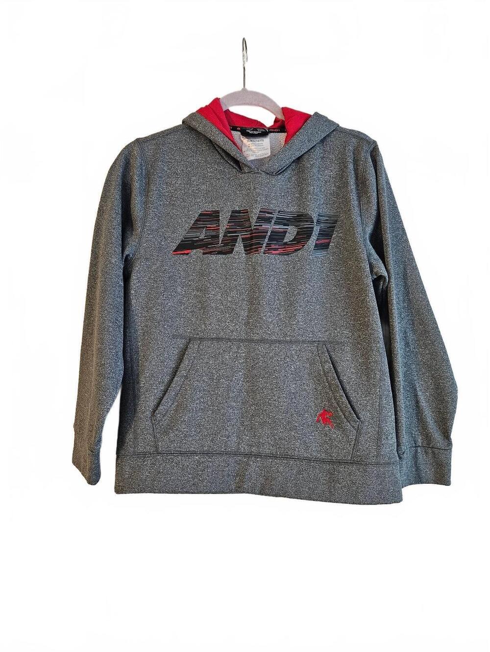 AND1 Gray and Red Pullover Hoodie Sweatshirt XL Youth 14/16-Streetwear Ready!